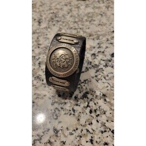 Diesel Mohawk Wide Band Genuine Brown Leather & Metal Bracelet